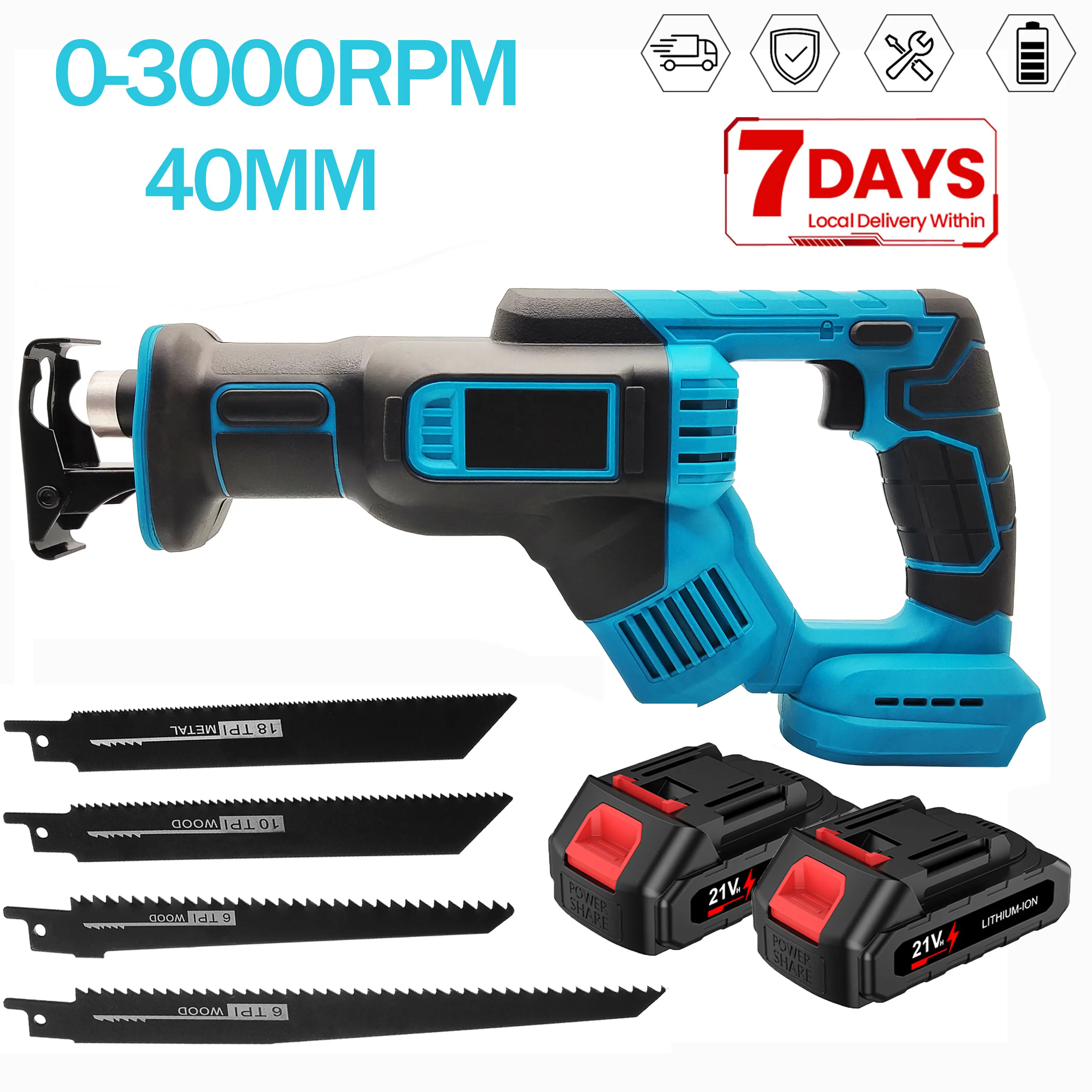 Scie alternative électrique sans fil 18V 300mm, vitesse variable en continu, outil de coupe pour métal et bois, scie électrique pour batterie 18V