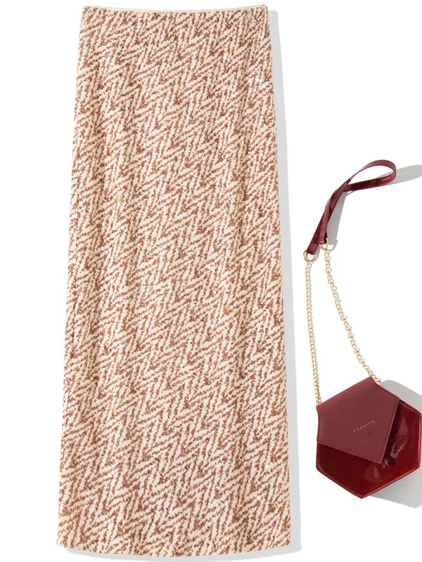 

Elegant Long Sparkling Skirt Elastic Waist One Step Side Slit City Commute Casual Wear Polyester Fiber Bright Sequins