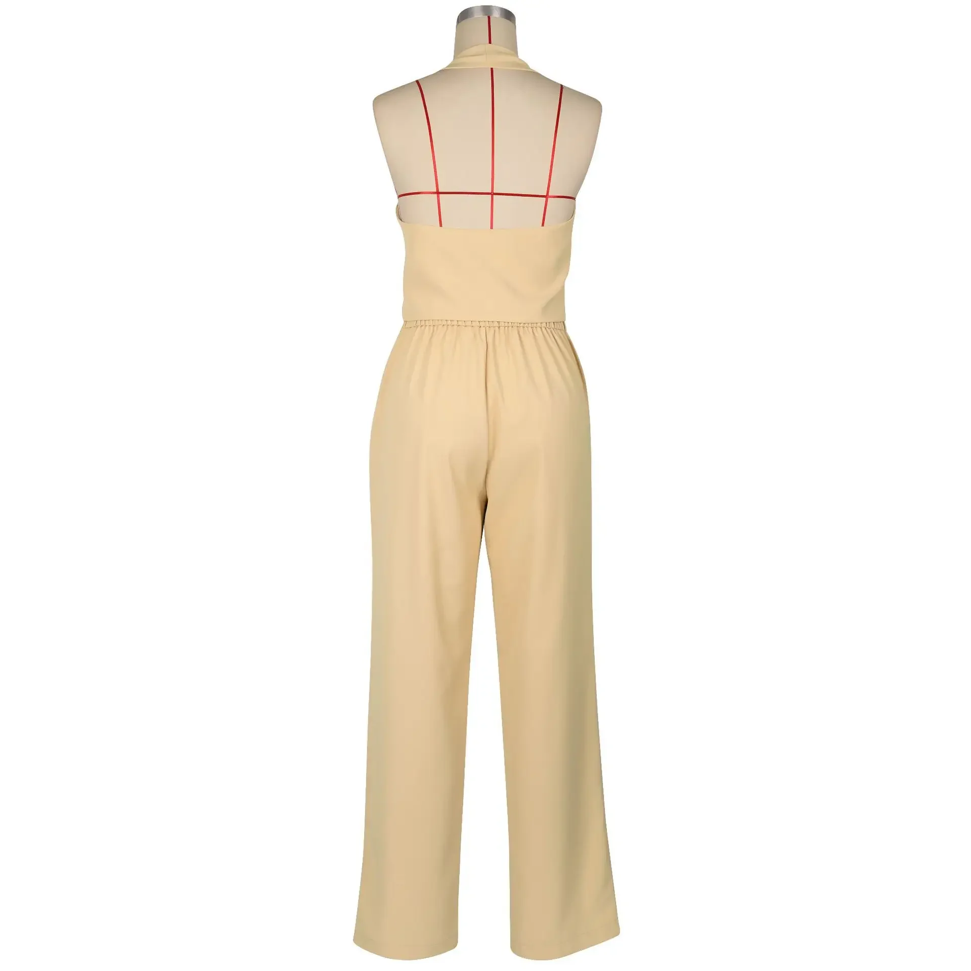 Damesset Mouwloos Halter Bloemenblazer Vest Top + Wijde pijpen Broek OL Work Street Twee 2-delige sets Outfits Trainingspak