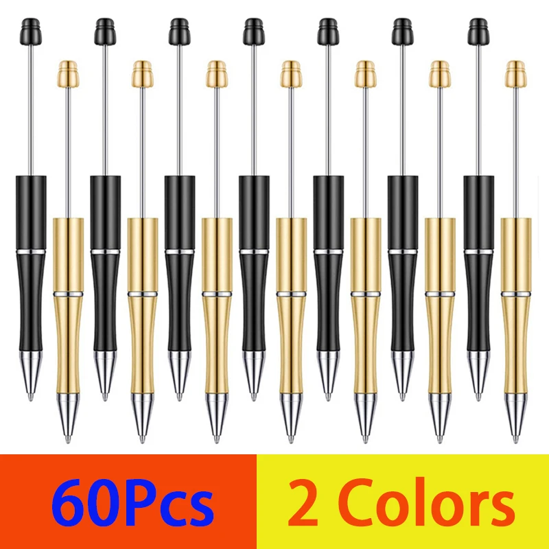 60Pcs Plastic Beadable Pens Bead Pens Black Ink Bead Ballpoint Pen for DIY Making Kit Office School Kids Students Supplies