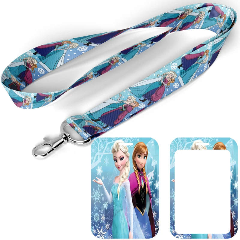 D1822 Cartoon Elsa Anna Frozen Lanyard For Keys ID Credit Bank Card Cover Badge Holder Phone Charm Lanyard Keychain Accessories