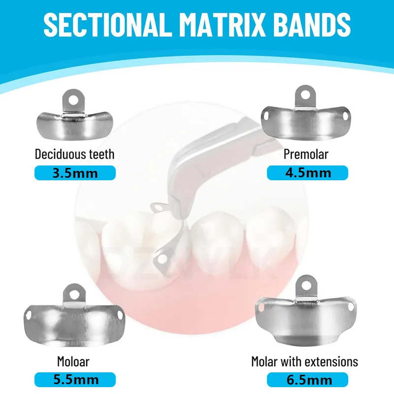 50/100 قطعة العصابات مصفوفة الأسنان الاقسام احيط المعادن المصفوفات العصابات مع ثقوب لاستبدال الأسنان مواد طب الأسنان أداة #2