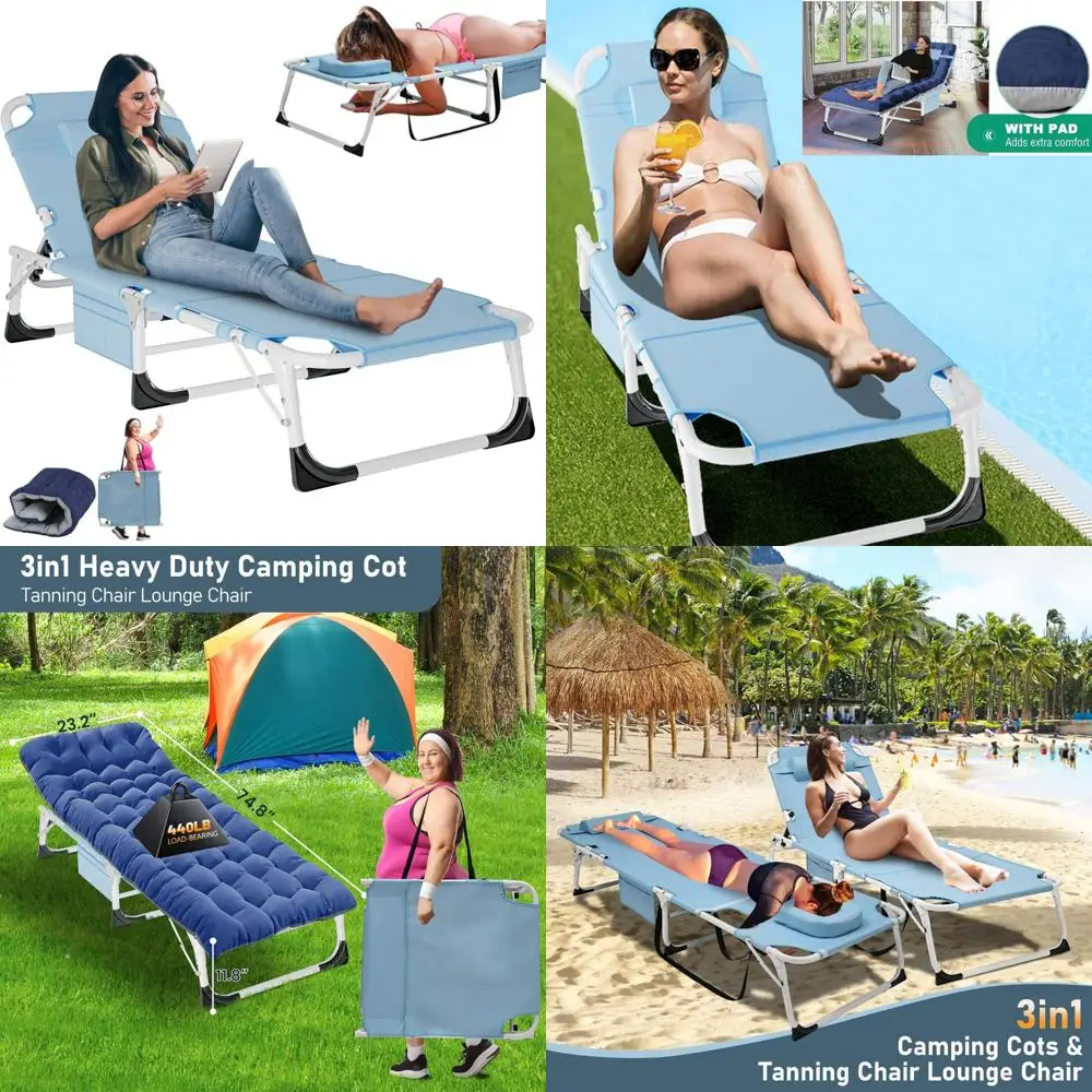 

Folding Adjustable Beach Chaise Lounge Chair with Mattress and Face Hole for Outdoor Relaxation and Sunbathing