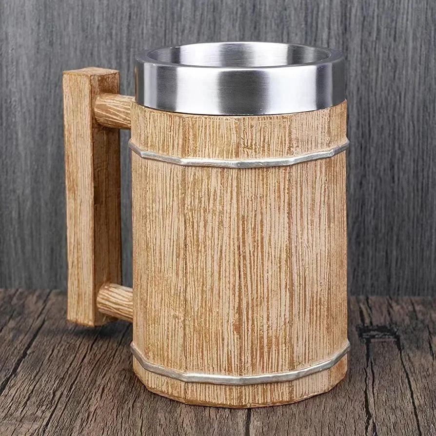 Personalized Bar Draft Beer Mug New German Bucket Beer Mug Medieval Vintage Coffee Cup Creative Stainless Steel Tea Cup