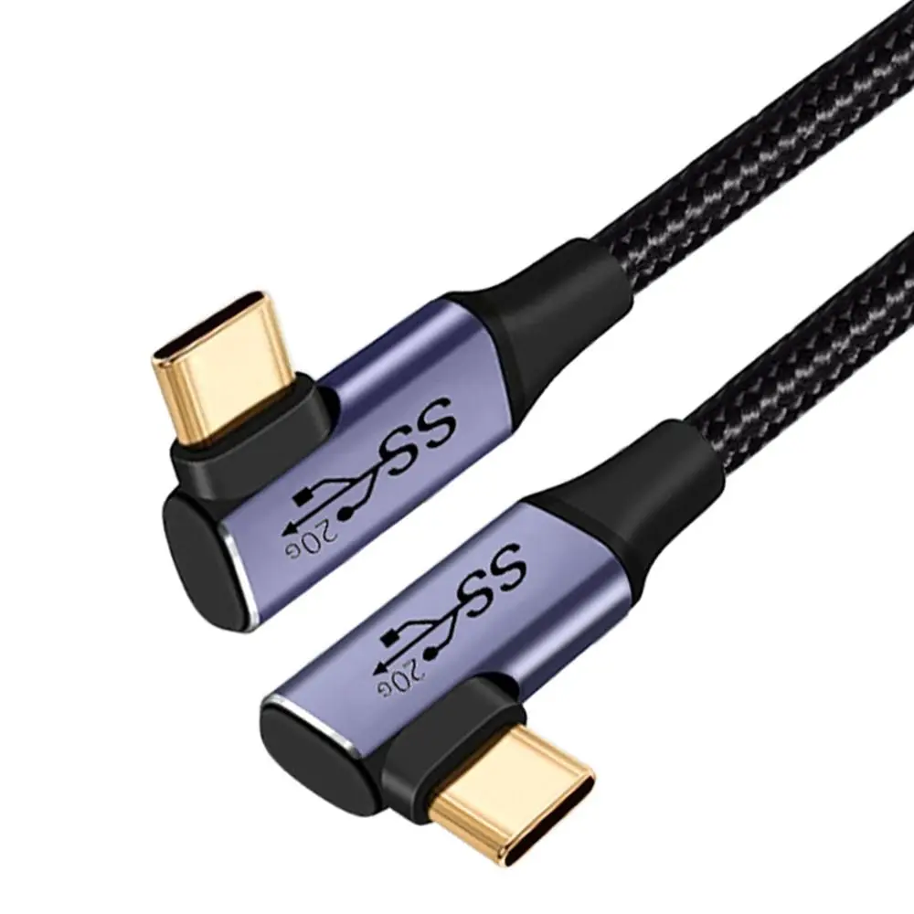 PD 100W USB 3.2 Type-C Gen 2 Cable 4K@60Hz 5A USB-C Data Cord 20Gbps Elbow Video Wire for Laptop Mobile Phone Hard Disk