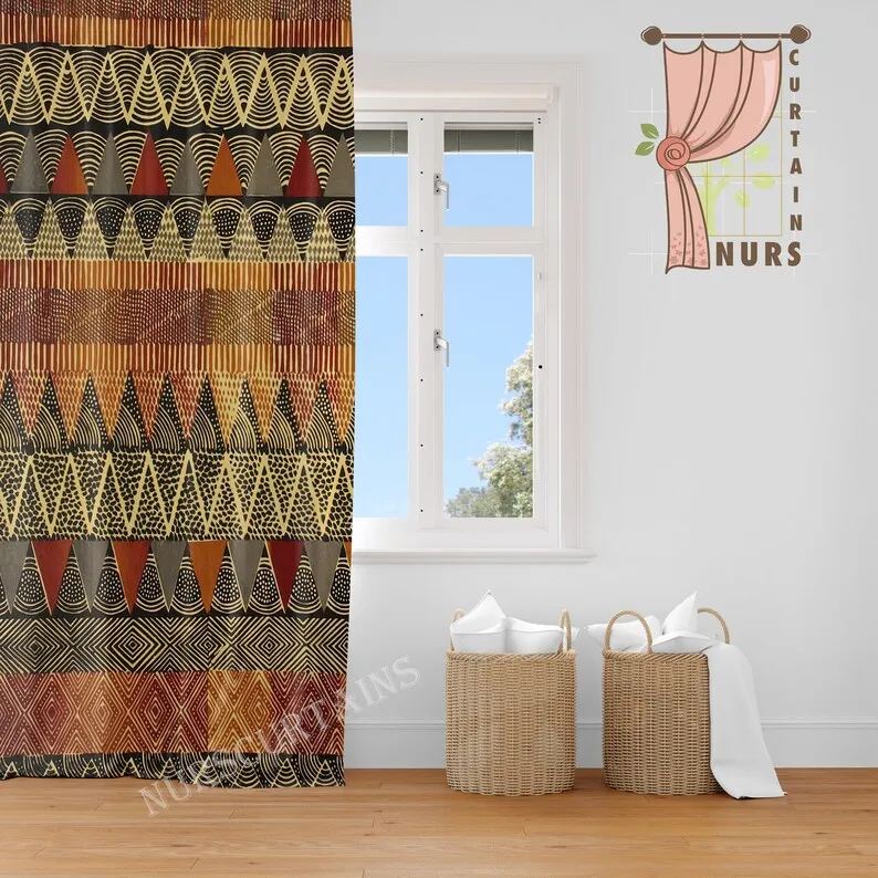Tribal Motif Curtain: Geometric Ethnic Print, Bohemian Decor