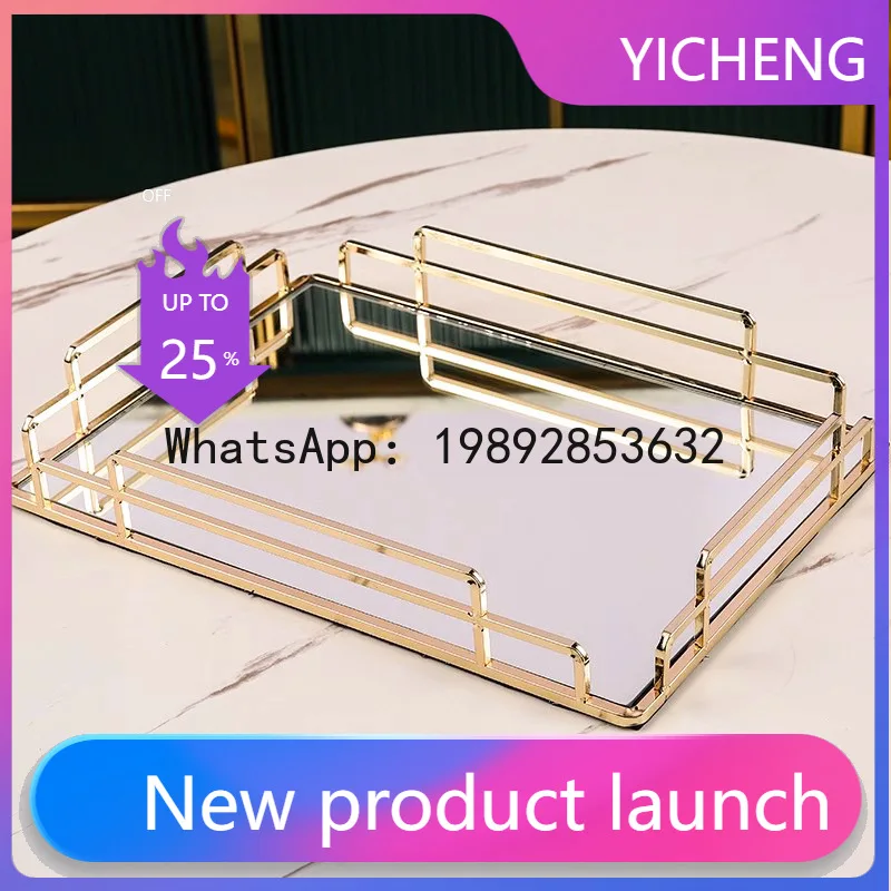 

LYY Light Luxury Glass Tray Living Room Coffee Table Mirrored Tea Tray Metal Fruit Storage Tray Decoration