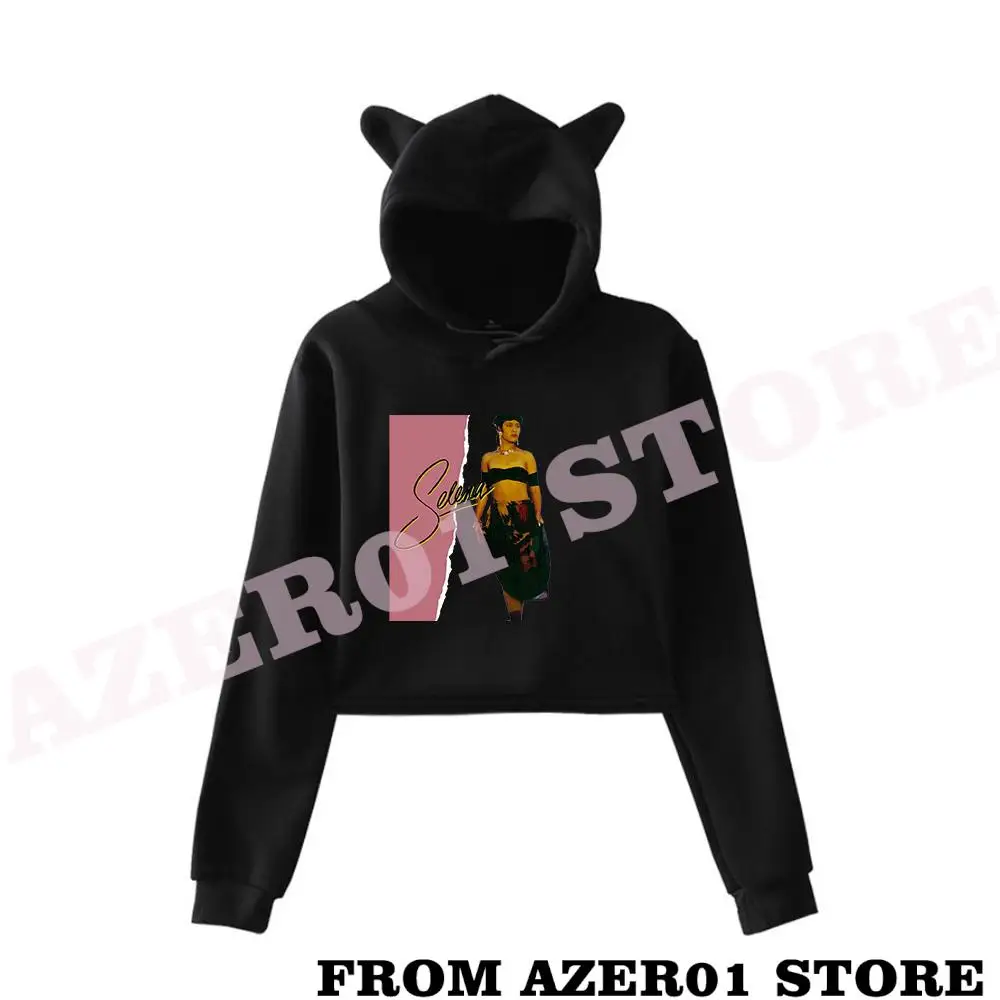 Karol G MI EX TENIA RAZON Selena Quintanilla Merch Cat Cropped Hoodies Women/Girl Hooded Crop Tops Loose Sweatshirt Hooded