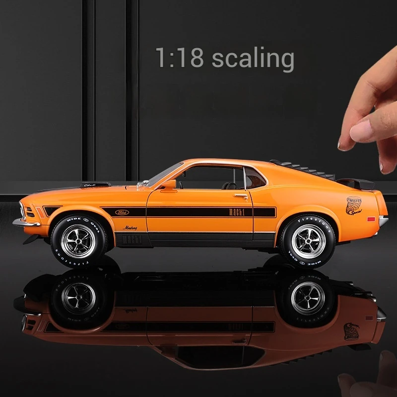 Maisto 1:18 1970 Ford Mustang Machine 1 Orange Blue Old Master Car Model Die Casting Alloy Car Model Ornament Collection Toy