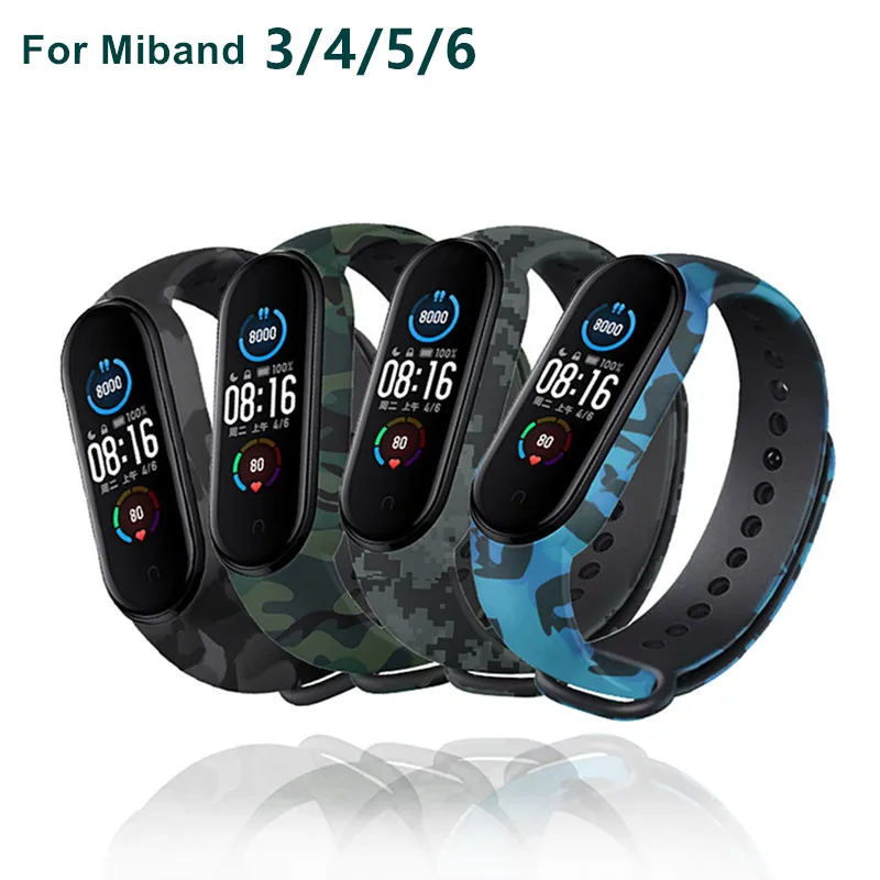 Camouflage Strap for Xiaomi Mi Band 6 5 4 3 Bracelet Sport Silicone Strap Replacement Wristband for Miband 4 5 6 7 Smart Band