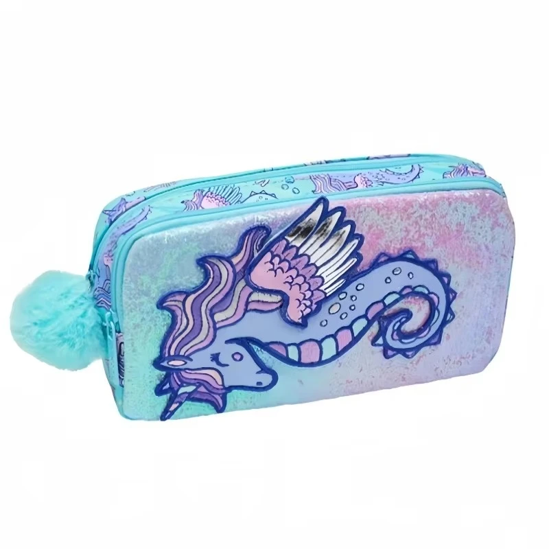 Australian Seahorse Unicorn Student Postman's Backpack Large-capacity Double-layer Pen Case Portable Lunch Bag Holiday Gift view 5