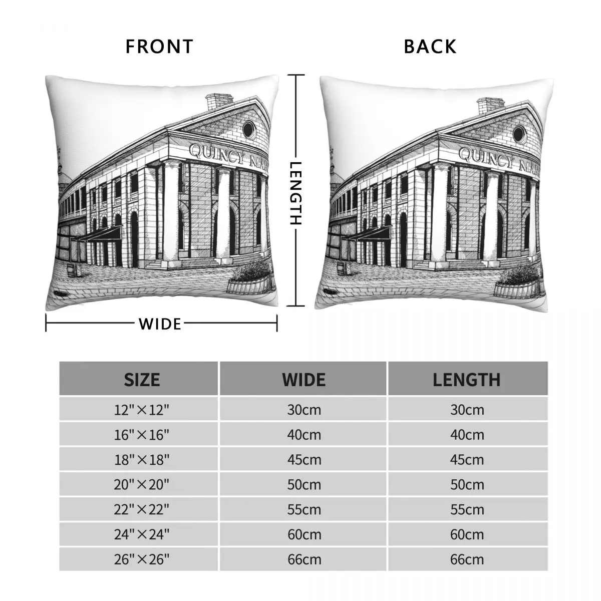 Boston's Quincy Market-Drawing Pillowcase Polyester Linen Velvet Creative Zip Decor Sofa Cushion Cover