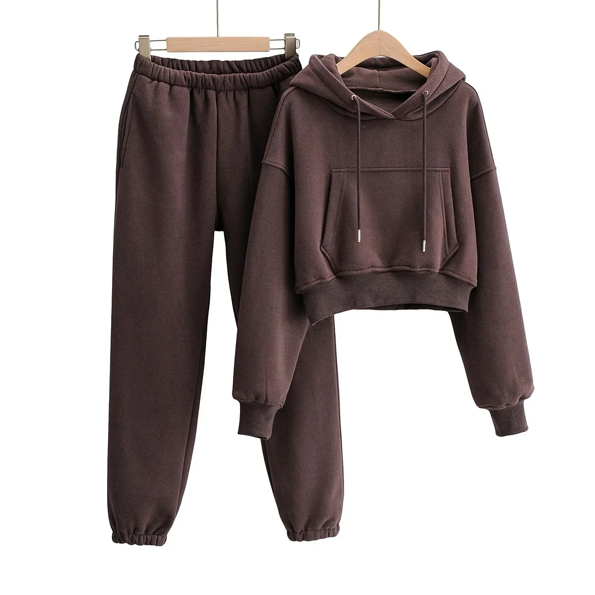 Sweatpants Sweatshirt Plus Velvet Casual Sports Suit Women Fleece Winter European American Pocket Pullover Sweater Elastic Waist