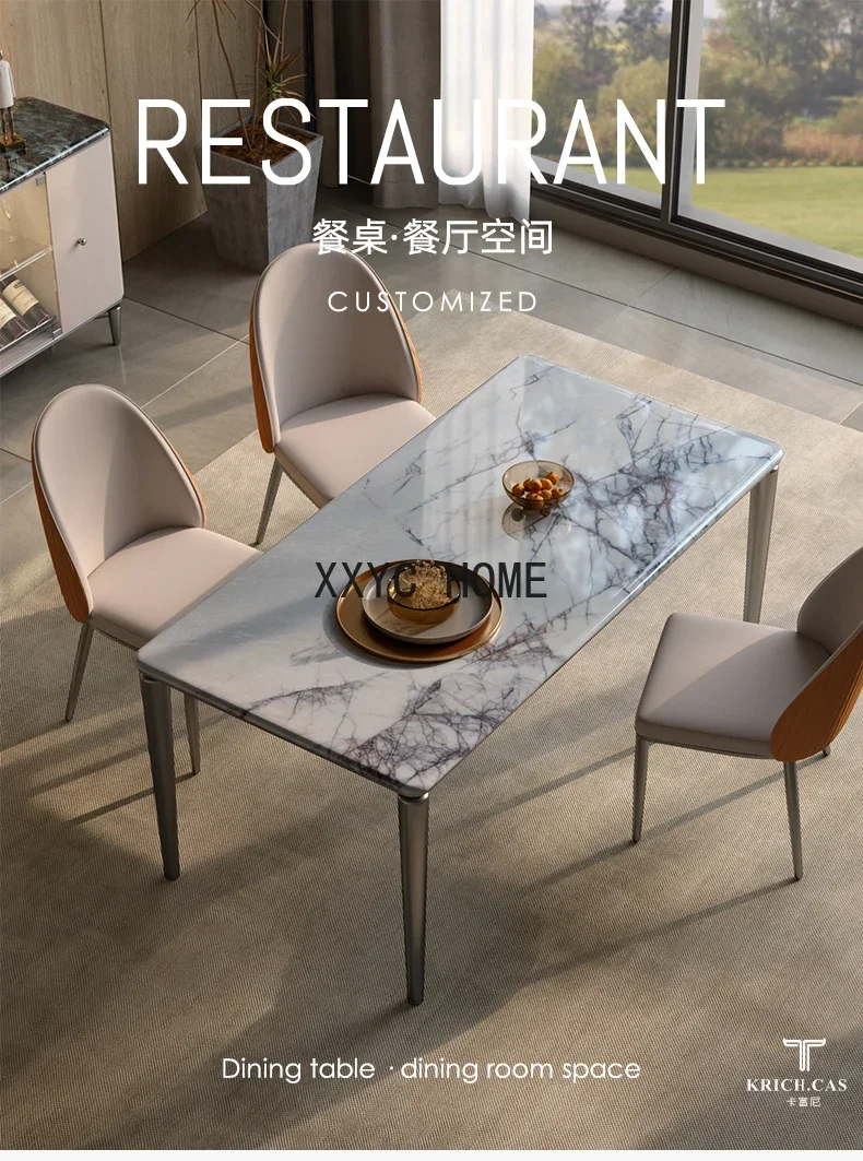 

Роскошный камень, итальянский минималистичный набор обеденных столов и стульев из натурального мрамора, прямоугольный светильник, роскошная вилла, ресторан