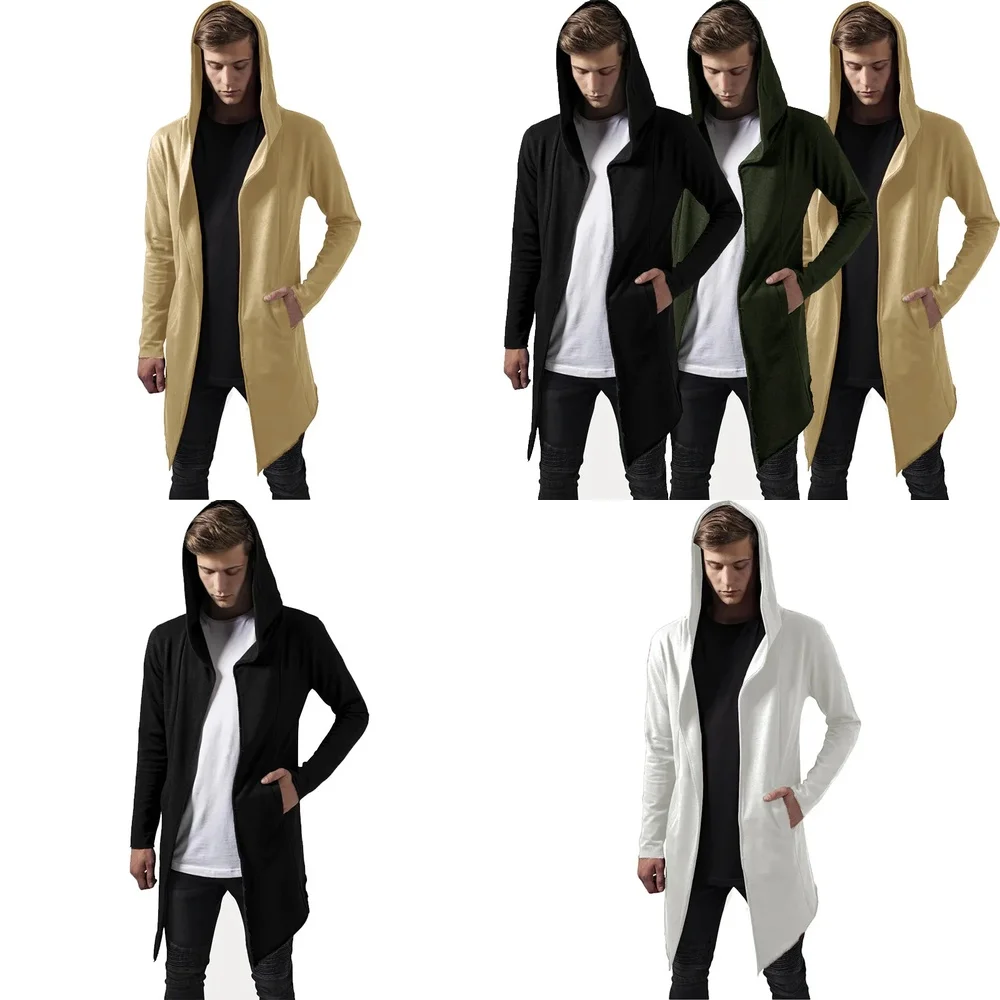 

Men's Trench Coat Hooded Windbreaker Solid Color Streetwear Jacket for Autumn Winter 2025