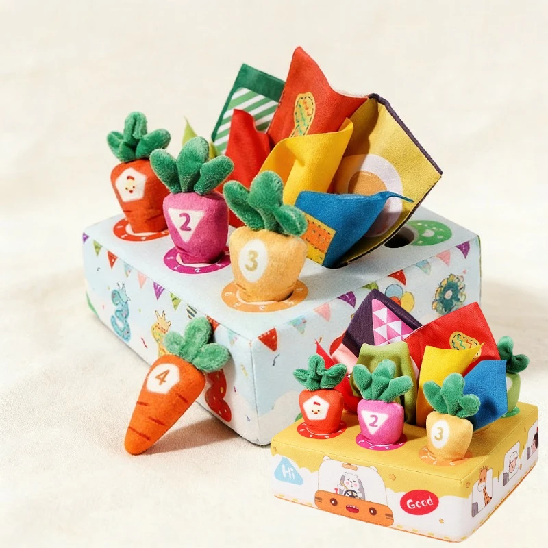 

Baby Sensory Education Toy Paper Box Pulling Carrot Game 2-in-1 Toy Baby Early Education Soothing and Exercise Gripping Ability