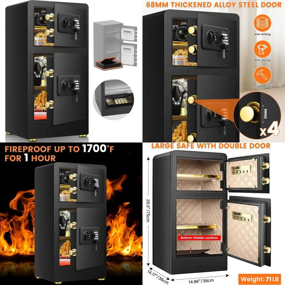 

Огнестойкий водонепроницаемый сейф с двойной дверью, цифровой клавиатурой, съемными полками, скрытым отделением — 7,9 кубических футов, большая емкость