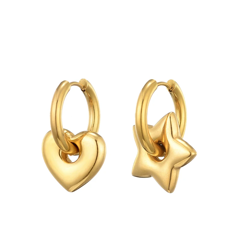 Klassische Edelstahl-Herz-Stern-Creolen für Frauen, Punk Hip Hop Gold Silber Farbe Y2K Schmuck Damen Ohrringe Oorbellen – Detail 33