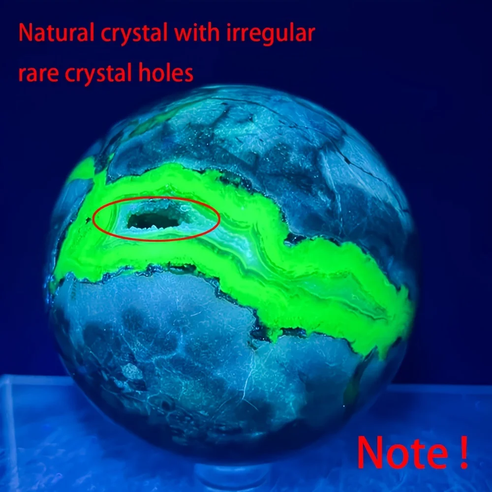 

1pc UV Reactive Volcano Agate Sphere, Glowing Green Fluorescent Crystal Home Decor, Tabletop Display, UV Party Gem, Holiday Gift