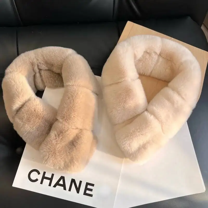 Real Rex Rabbit Fur Scarf Women's Winter Solid Color Real Fur Neck Warmer Thickened Warm Fur Neckerchief Natural Fur Scarf