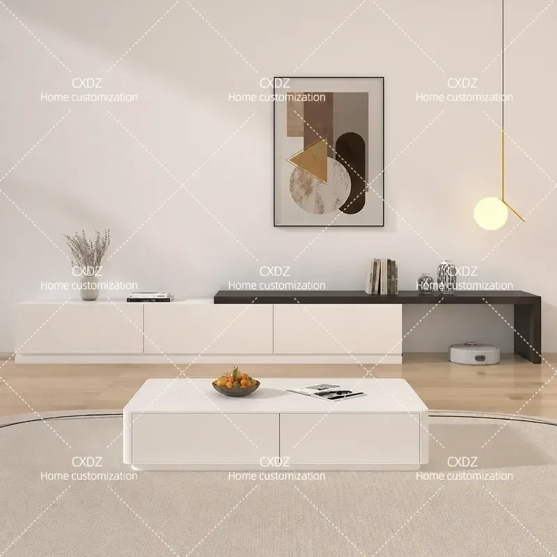 Nordic Solid Wood Telescopic TV Cabinet Artistic Living Room Audio Visual Cabinet Multi Functional Storage Floor Unit