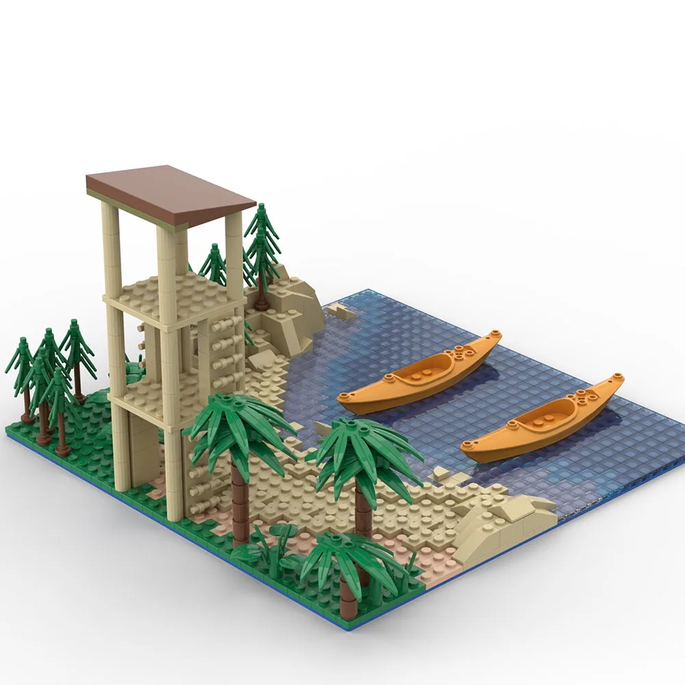 

Military Series Beach Watchtower Building Blocks Island Scene 979pcs Assembled Educational MOC Small Bricks Toys Birthday Gifts