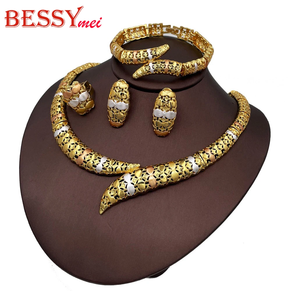 2025 New Women Jewelry Set Exaggerate Large Necklace Bracelet Oval Stud Earring Hight Quality 18K Gold Plated Jewellery Gifts