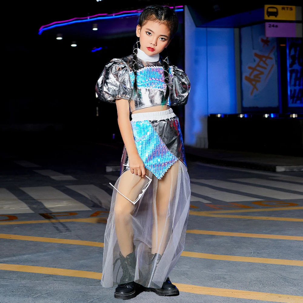 2026 Nuovo Jazz Moderna Danza Performance Costumi di Scena Per Le Ragazze Nastro Magliette E Camicette Maglia Gonne Vestito Per Bambini Hip Hop Abiti Da Ballo XH3895