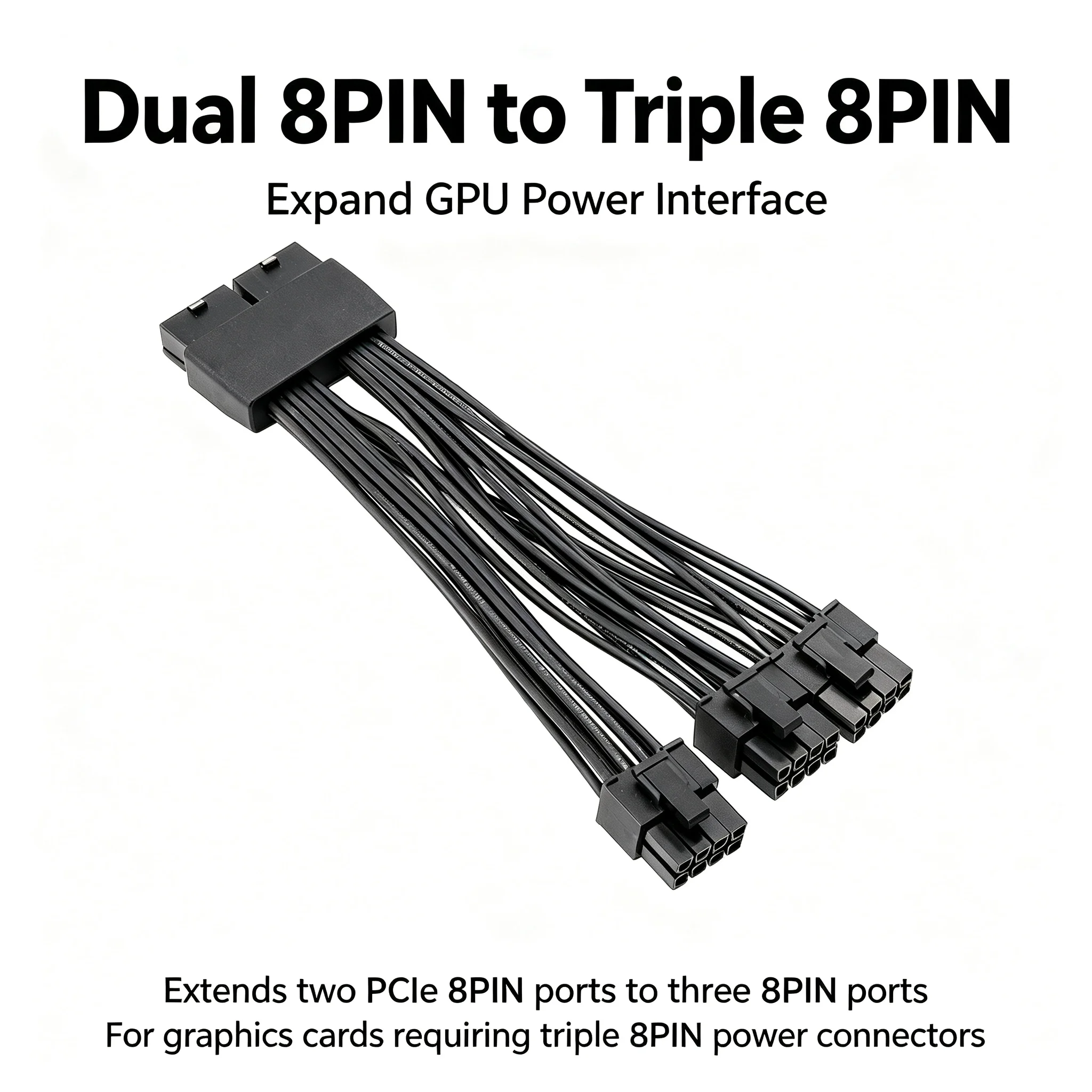 Dual 8PIN to Triple 8PIN GPU Power Adapter Cable, Dual 8P Female to 3×8P Male, 18AWG Reinforced Injection Molding