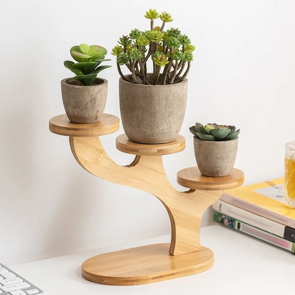 8.66x7.68in Desktop Plant Stand Tree‑shaped Frame Tabletop Placement Tiered Table Shelf 3‑tier Design Stable Base