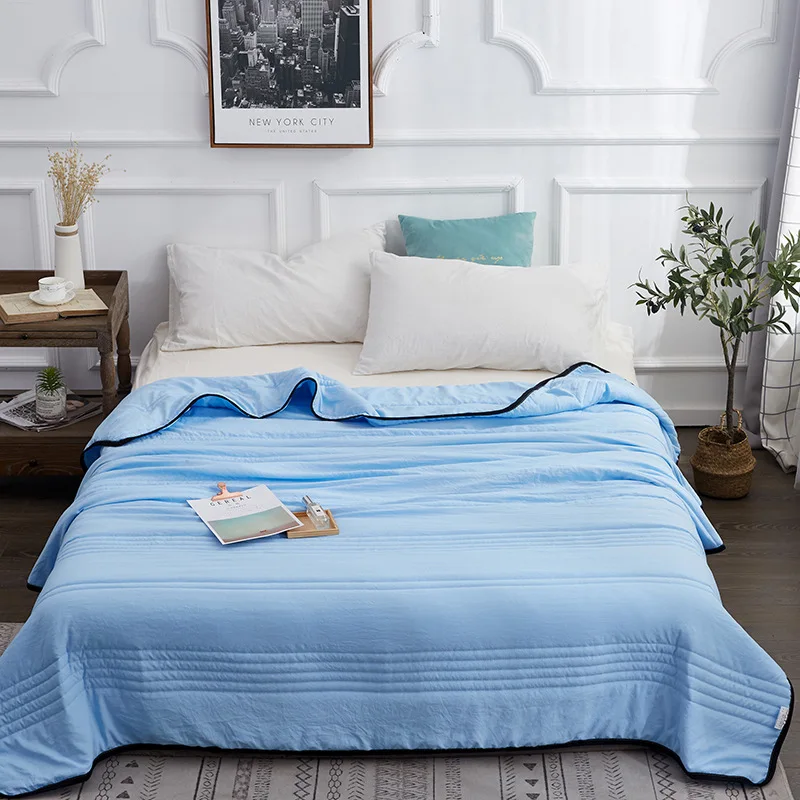 Air-Condition Summer Quilt Thin Stripe Lightweight Comforter Full Queen Breathable Sofa Office Bed Travel Quilts Throw Blanket