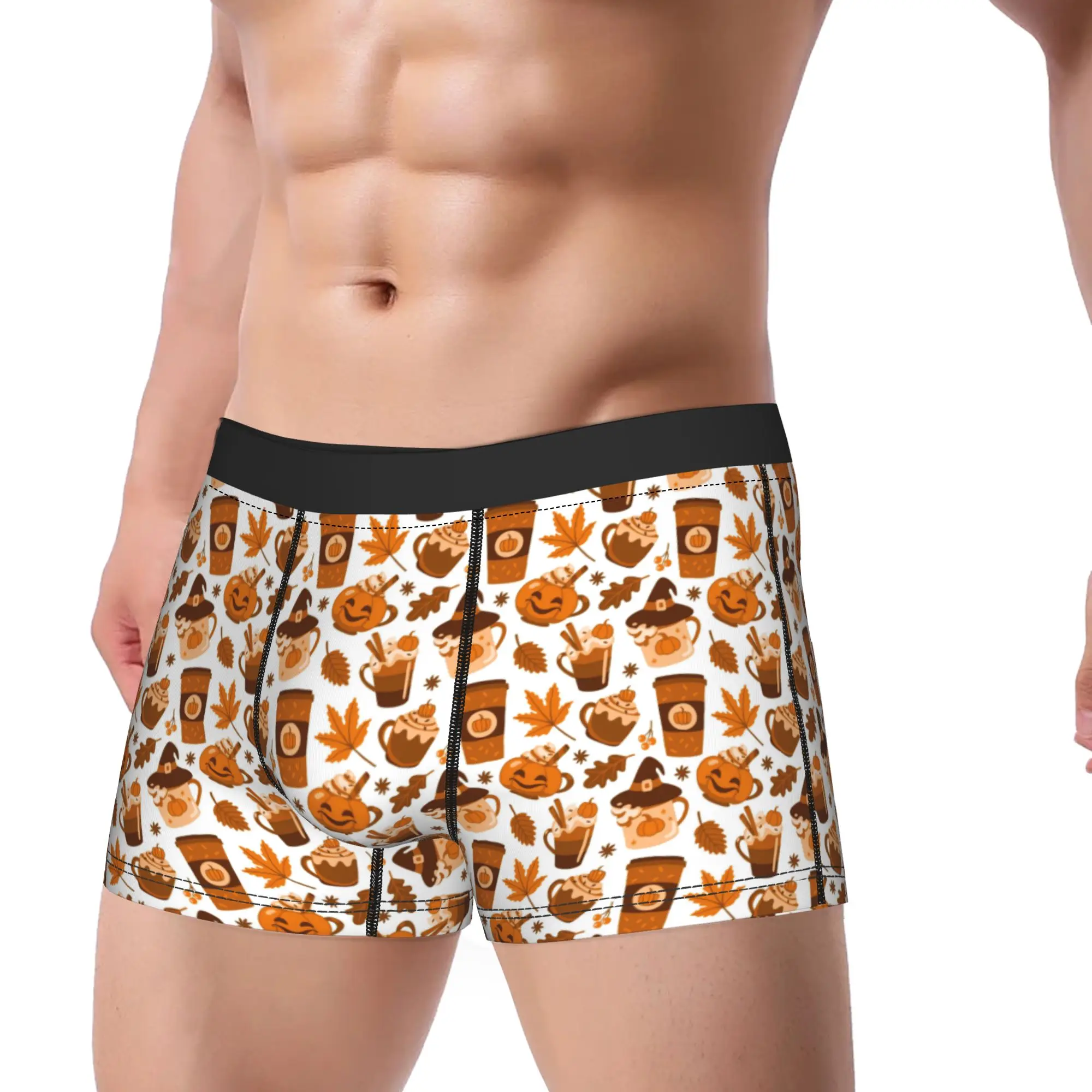 Men's Cartoon Halloween Ghost Pumpkin Long Underwear  Sexy Boxer Briefs Shorts Panties Male Soft Underpants M-XXL