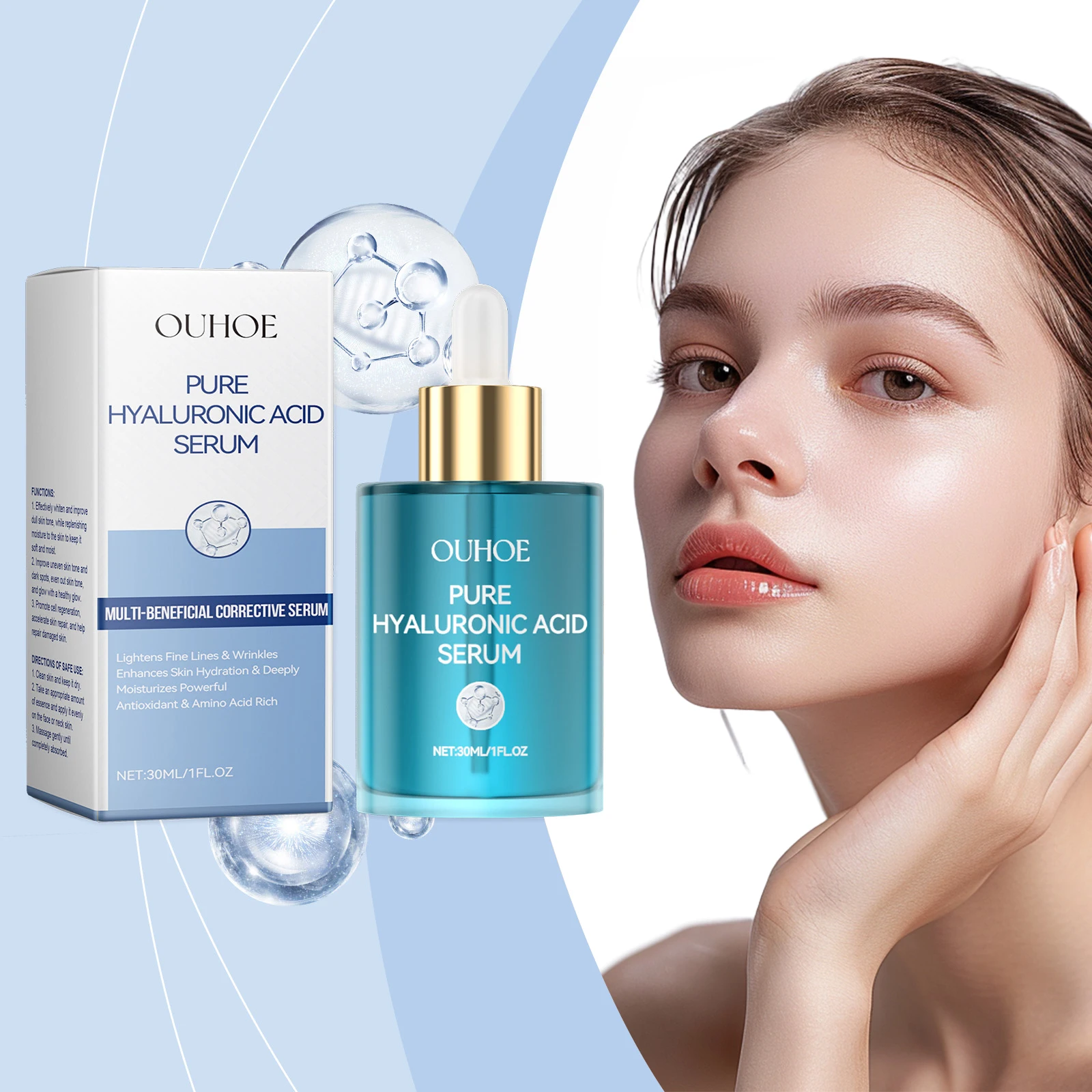 

Гиалуроновая кислота для сужения пор, улучшения состояния сухой кожи лица, питания, увлажнения и придания сияния, 30 мл