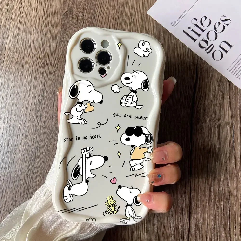 Cartoon Dog S-Snoopys Phone Case for iPhone 16 15 14 Plus 13 12 Mini 11 Pro Max X Xs XR 7 8 3D Creamy Wave Soft Cover
