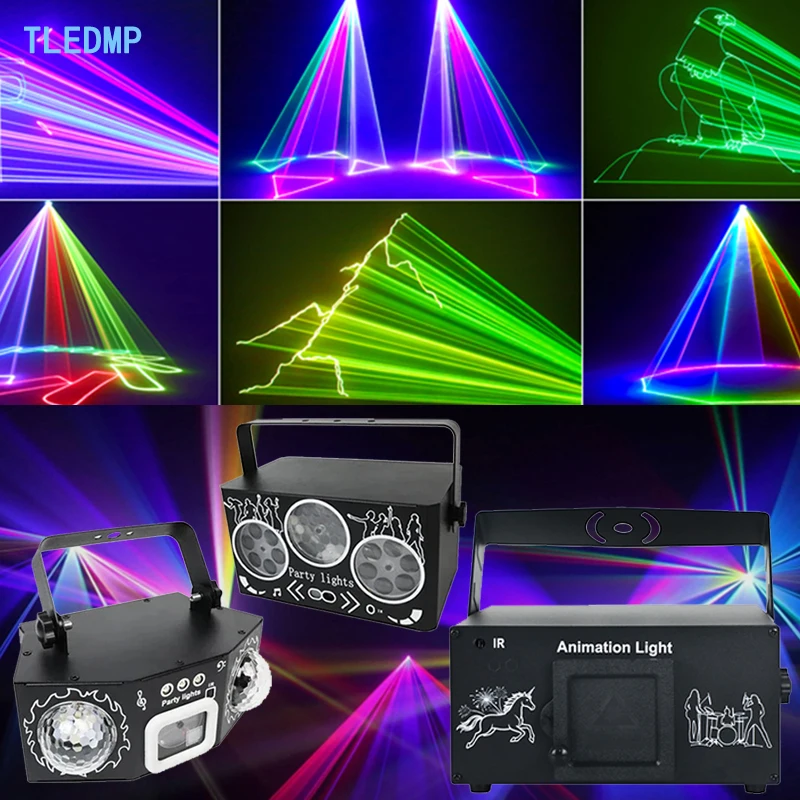 EU Plug DJ Disco Laser Party Lights APP/DMX Control Pattern Projector Projection Strobe Light for Family Carnival Birthday Party
