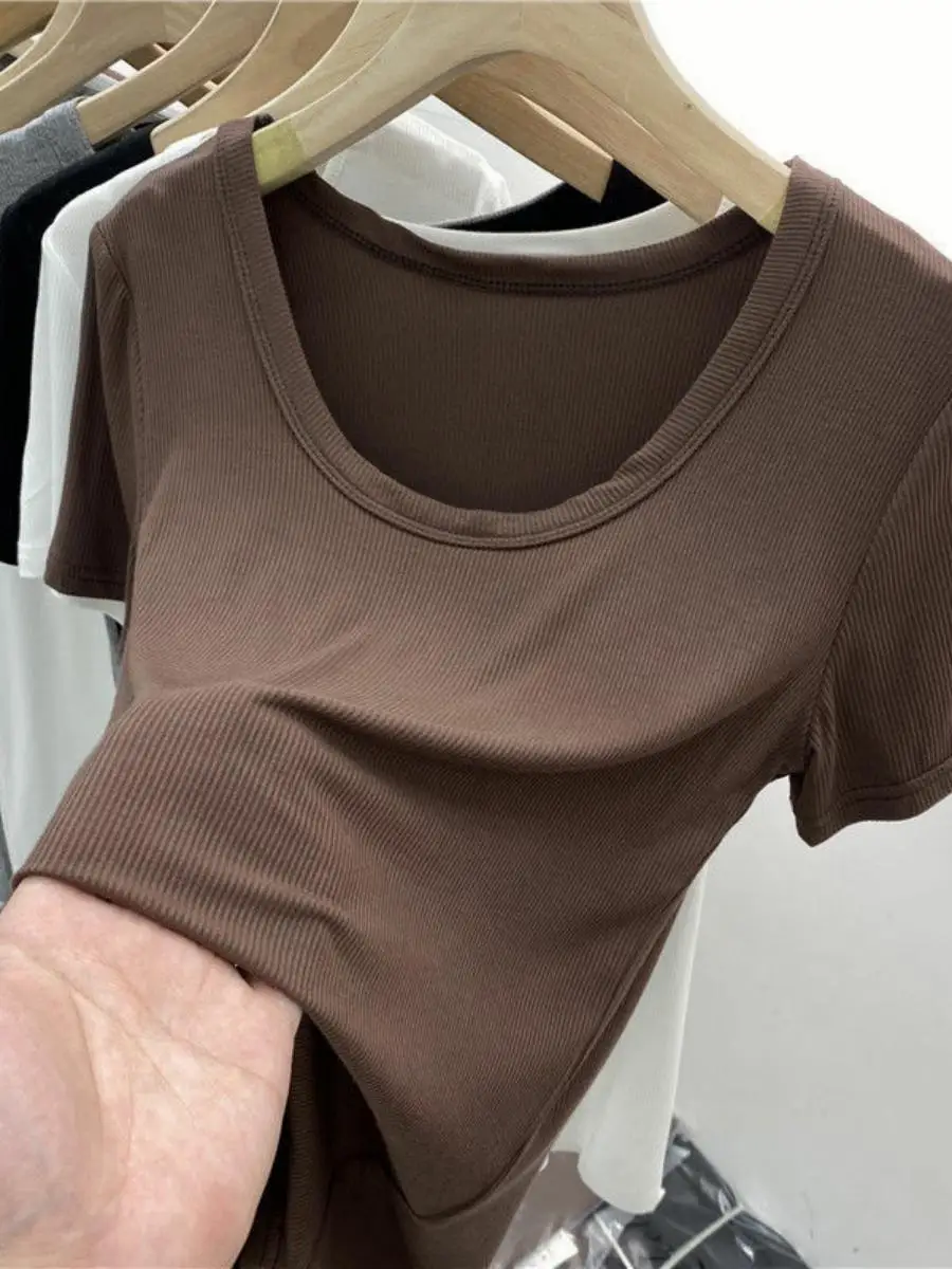 Summer New Low round Neck Short Sleeve T-Shirt Women's Inner Wear Base Shirt Stylish Student Top Fashionable Versatile Euro S...