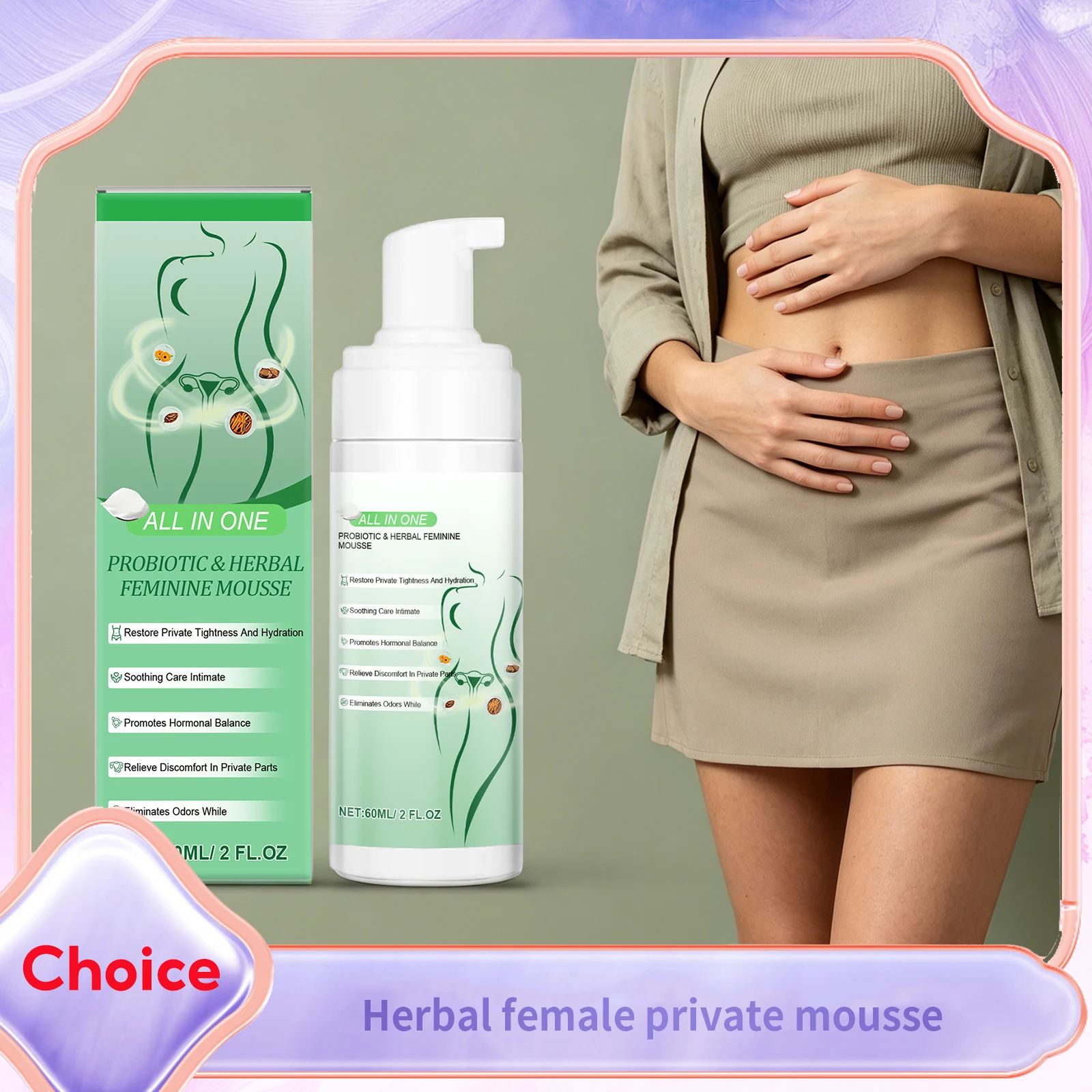 Herbal Women Private Part Care Mousse Gentle Cleanse Reduce Odor Ph Balance Anti-Itching Hydrating Feminine Hygiene Care Product