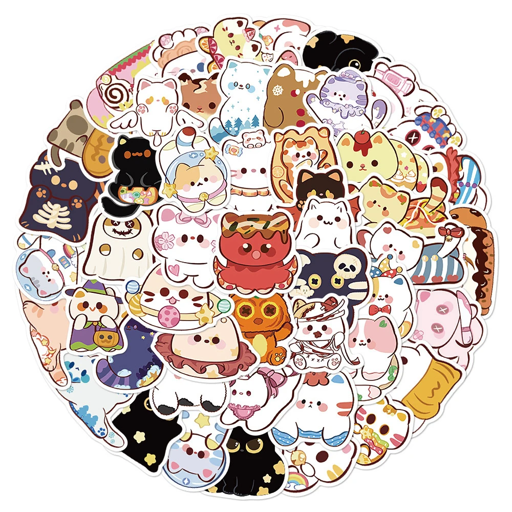 

10/30/50pcs Funny Cartoon Bean Eyes Cat Stickers Cute Anime Kitten Graffiti Sticker Scrapbook Fridge Phone Bike Decals Wholesale
