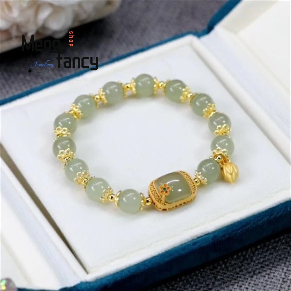 New Natural Hetian Jade Square Sugar Lotus Bracelet Exquisite Elegant Sexy Young Girls Best Selling Fashion Luxury Fine Jewelry