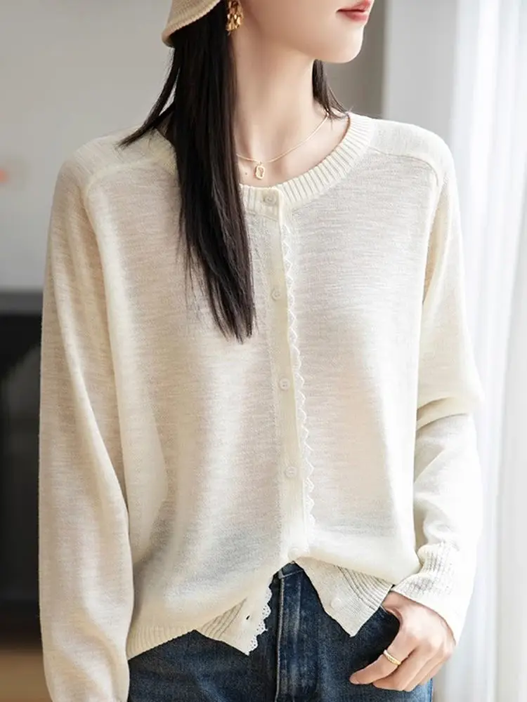 

Lightweight Ice Silk Knitted Cardigan Casual Long Sleeve Outerwear Summer Sun Protection Air Conditioning Outerwear