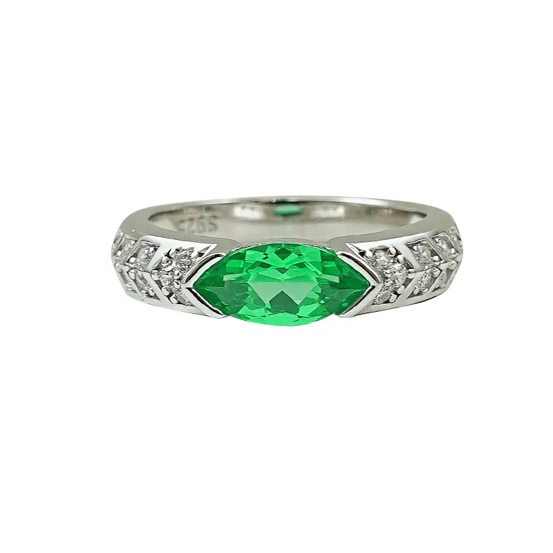 S925 Sterling Silber Ring Personalisierter Smaragd-Diamant Pferdeaugen-Ring mit Hochkarätigen Diamanten Ugat's Eye Ring – Detail 5