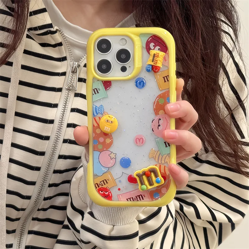 الكورية ثلاثية الأبعاد الكرتون الشوكولاته بريق قطرة الغراء قضية الهاتف آيفون 16 15 14 13 برو ماكس شفافة للصدمات الغطاء الواقي #3