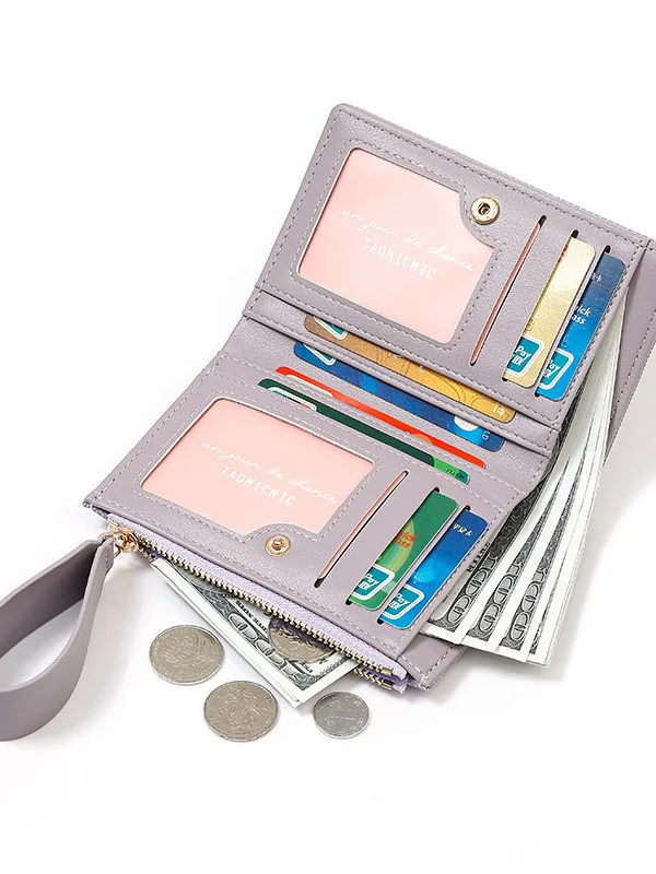 New Japanese Style Large Capacity Short Wallet Women's Coin Purse Zipper Handheld Card Holder Money Clip Stylish Simple Design