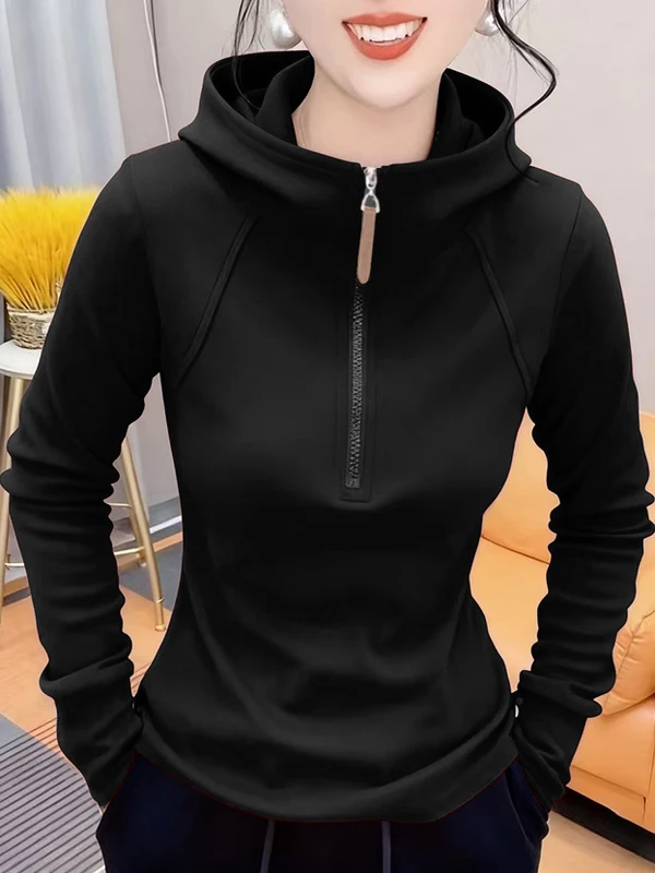 

Double-Sided Fleece Long Sleeve Hoodie Women's plus Size Autumn Winter Loose Slimming Top Fashionable Comfortable Korean Style
