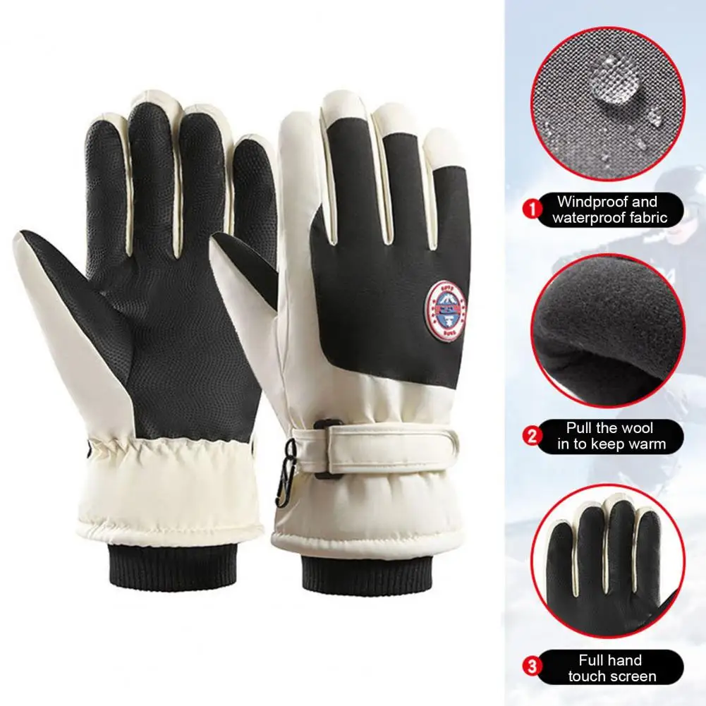 Anti-slip Leather Gloves Winter Outdoor Sports Gloves for Women Men Touch Screen Full Finger Gloves with Windproof for Running