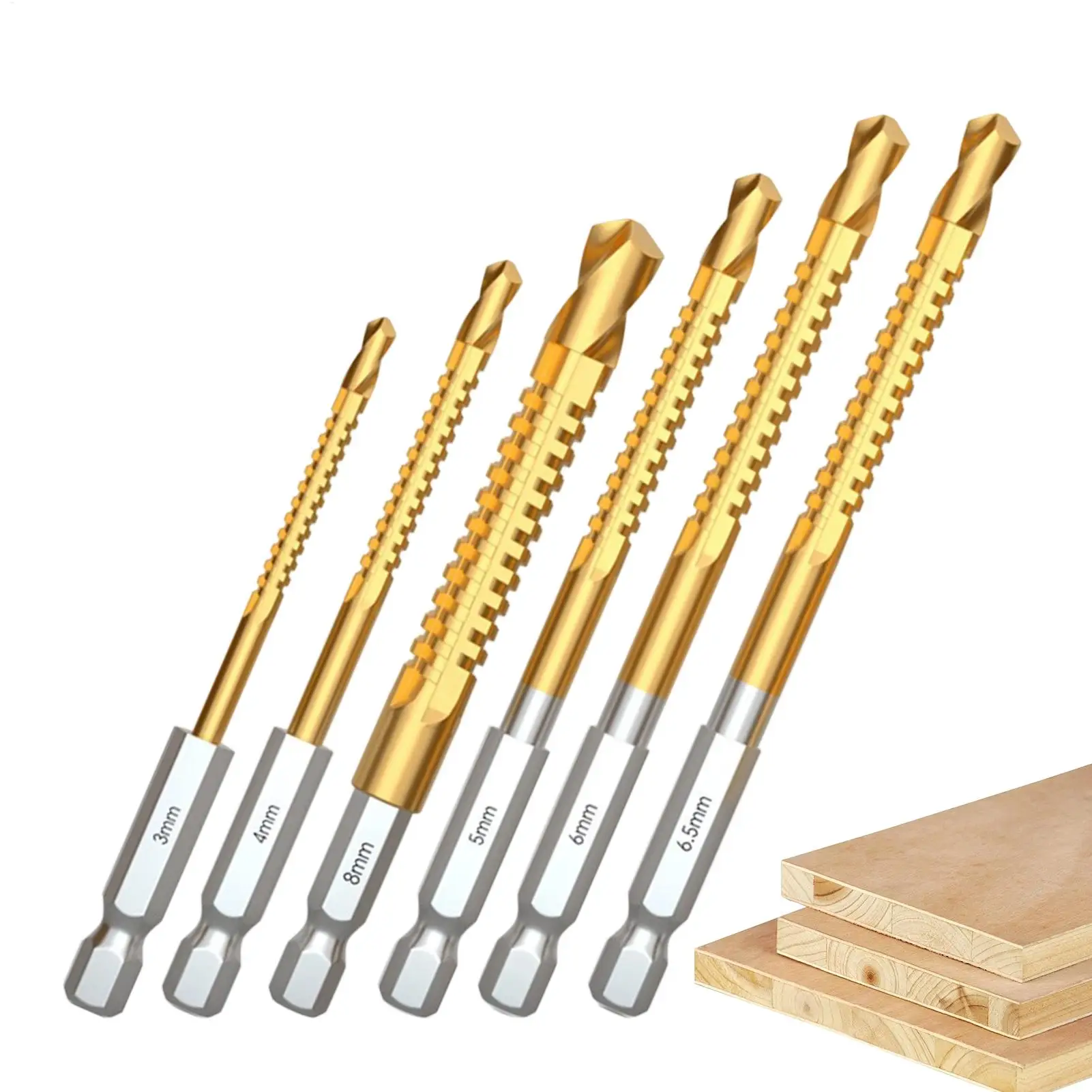 6pcs/set Twist Drill Bits Hex Shank High Speed 6 Pieces 3-8 Mm Serrated Twist Drill Bits For Woodworking Home Improvement