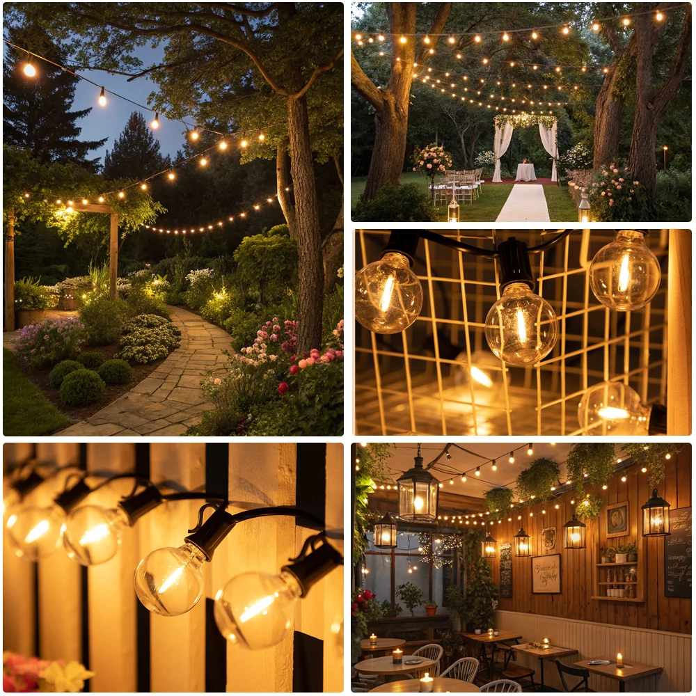 Plastics G40 Outdoor Light Output 12V String Light Waterproof Shatterproof Garland Lights Camping Garden Party Decoration Lights