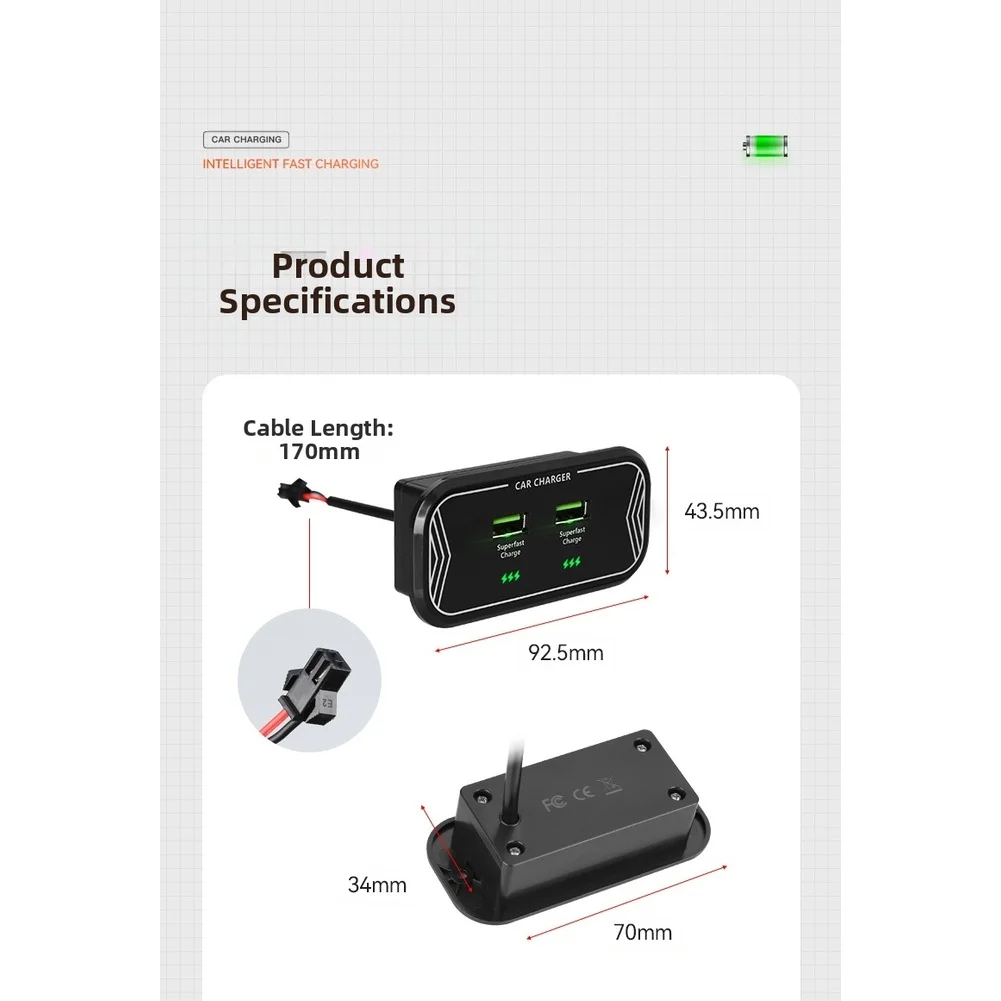 شاحن سيارة سريع مع مخرج USB مزدوج 45 وات متوافق مع مصدر طاقة السيارة 12 فولت مناسب للسيارات والمدربين