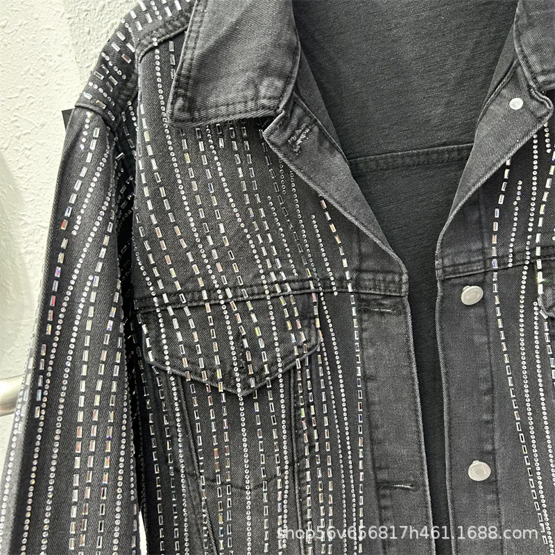 2025 Autumn New Full Diamonds Jaquetas Women's Handsome Loose Casual Jacket Casual Versatile Top Trendy Cool Denim Coat Clothes
