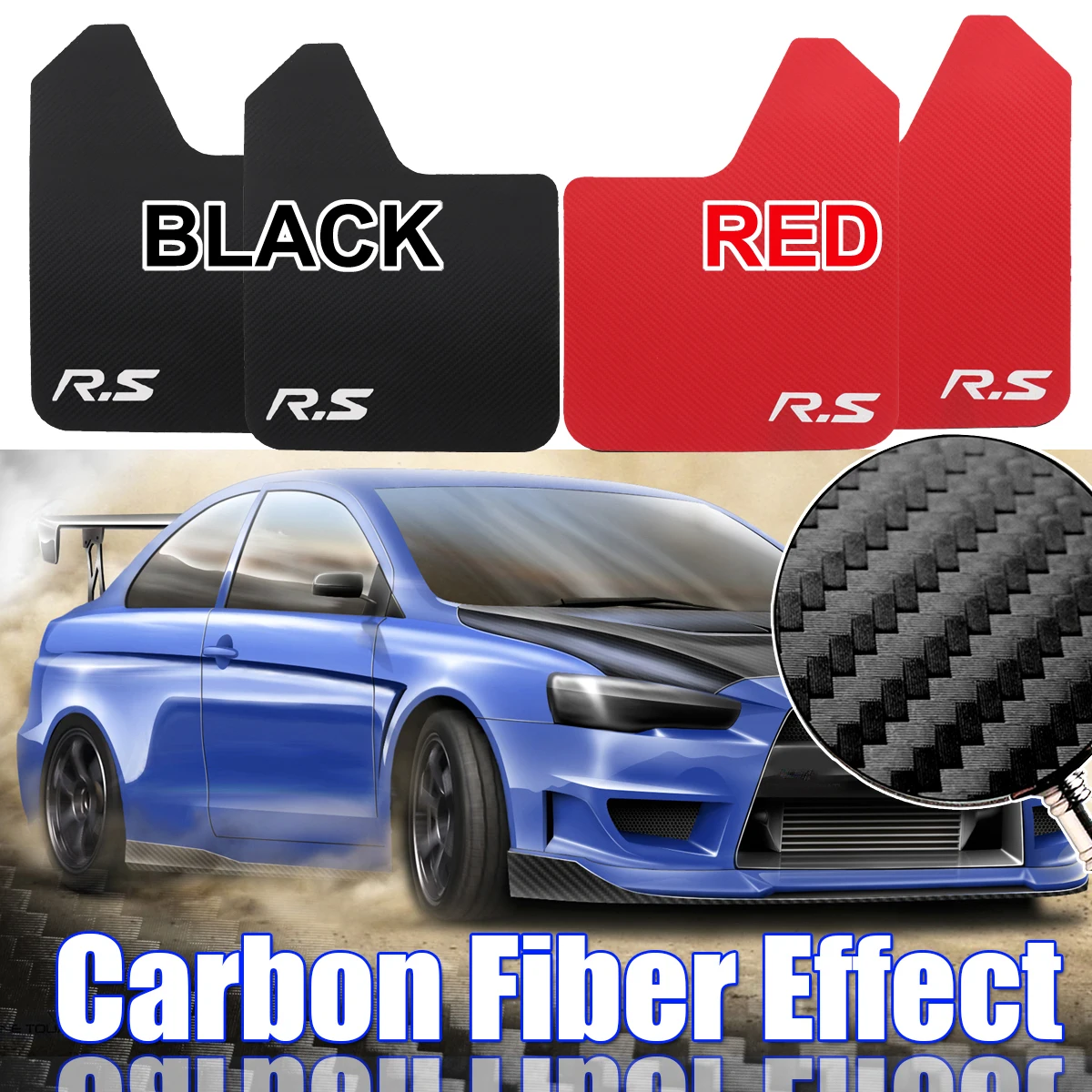 Set Racing Sport Carbon Fiber Mudflaps, MUDGUARDS Universal Black Red Car Styling Protection Body Modification Kit Auto Mud Flap